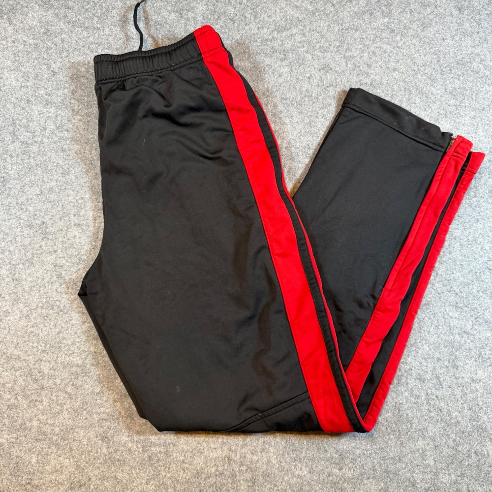 Nike Mens Track Pants Black Red Stripe Ankle Zip Joggers  Medium Y2K Vintage